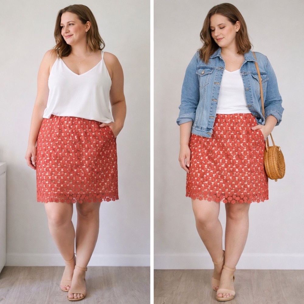 Talbots Coral Floral Pencil Skirt